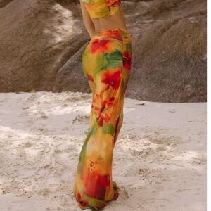 Bydee Azura Jersey Maxi Skirt Solara Orange Green Small New With Tags‎